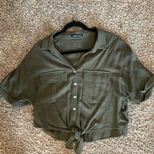 Wishlist Apparel crop top button down with tie front detail